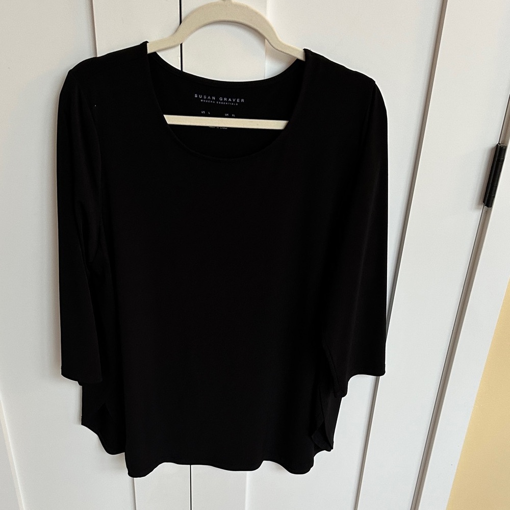 Susan Graver Classic Black Long Sleeve Top Size L